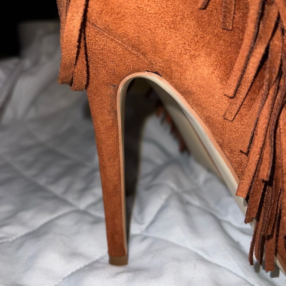 Just Fab Suede Style Open Toe Booties - Picture 3 of 10